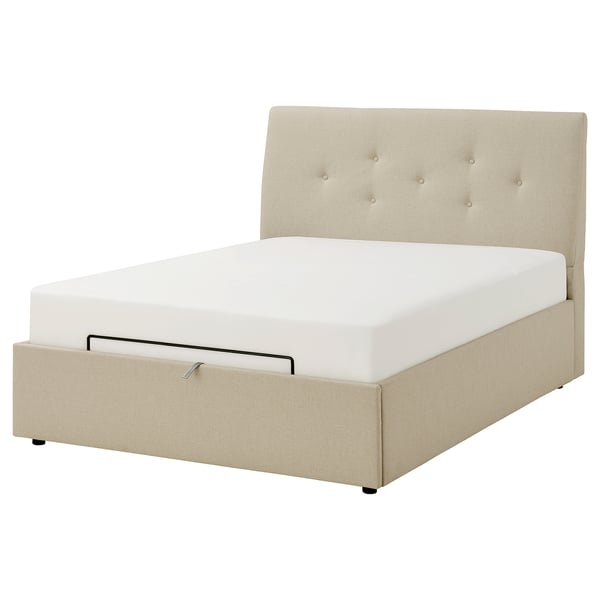 IDANÄS upholstered ottoman bed, Naggen beige, 140x200 cm