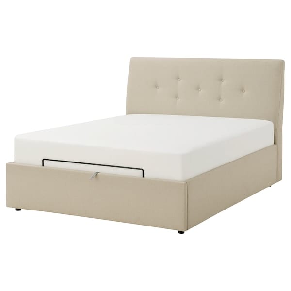 Ikea IDANÄS - Upholstered bed with storage, Naggen beige,160x200 cm