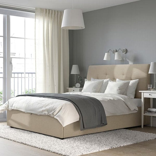Ikea IDANÄS - Upholstered bed with storage, Naggen beige,160x200 cm