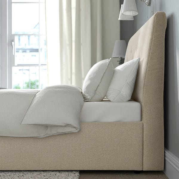 Ikea IDANÄS - Upholstered bed with storage, Naggen beige,140x200 cm