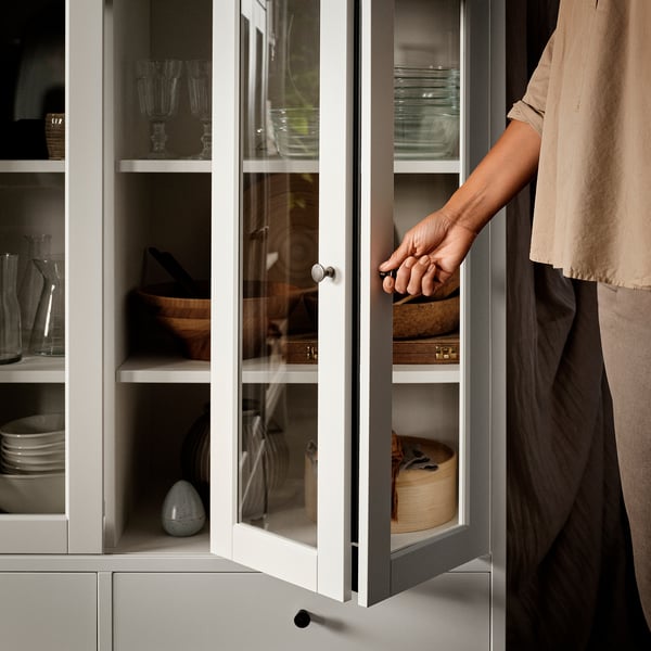 IDANÄS cabinet with bi-folded glass doors, white, 121x50x135 cm