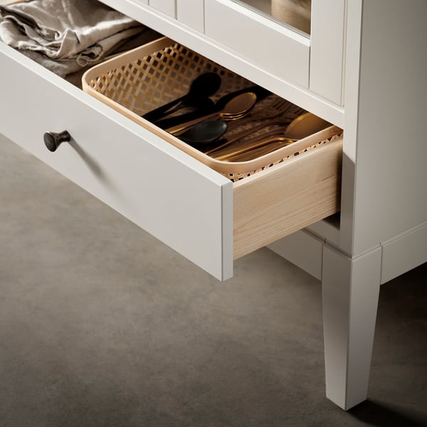 IDANÄS cabinet with bi-folded glass doors, white, 121x50x135 cm