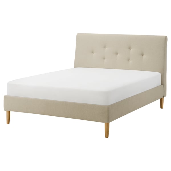 IDANÄS upholstered bed frame, Naggen beige, 160x200 cm