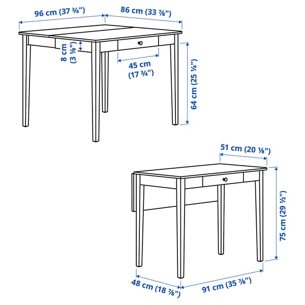IDANÄS - IDANÄS Drop-leaf table, white, 51/86x96 cm