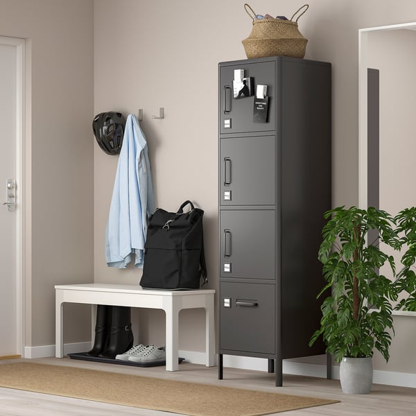IDÅSEN high cabinet with drawer and doors, dark grey, 45x172 cm