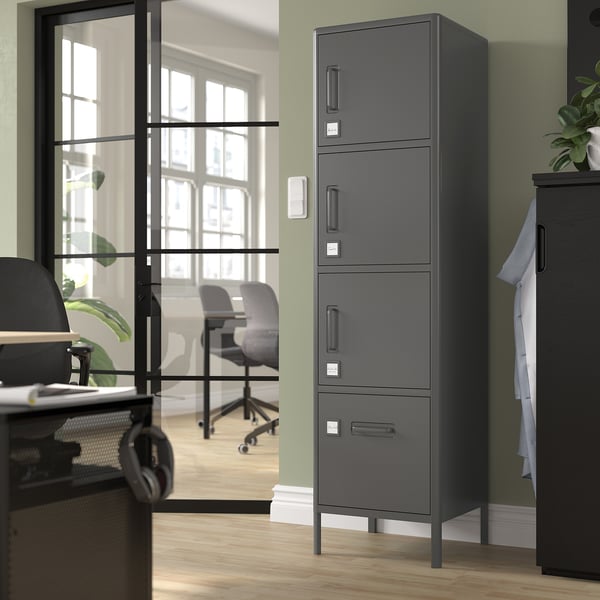 IDÅSEN high cabinet with drawer and doors, dark grey, 45x172 cm