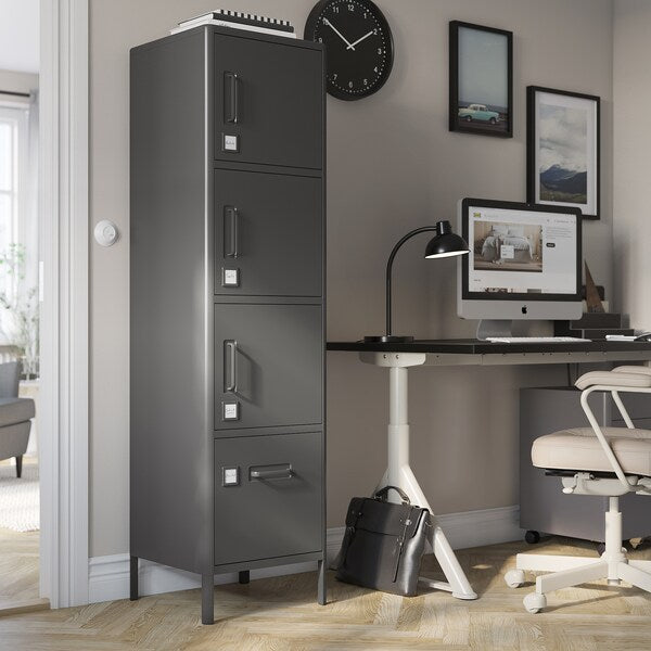 IDÅSEN high cabinet with drawer and doors, dark grey, 45x172 cm