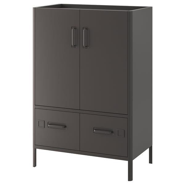 IDÅSEN cabinet with doors and drawers, dark grey, 80x47x119 cm