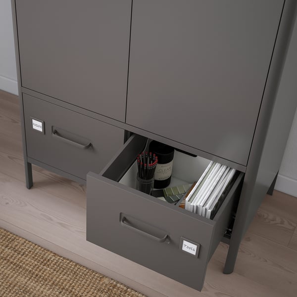 IDÅSEN cabinet with doors and drawers, dark grey, 80x47x119 cm