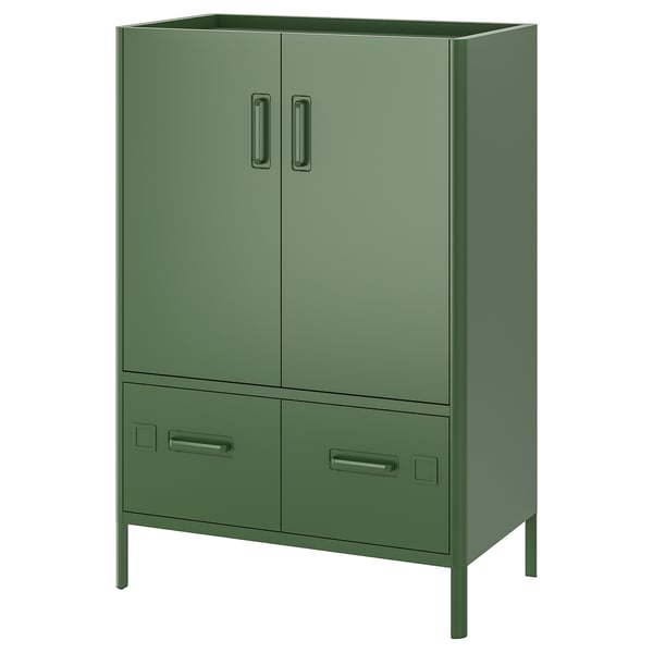 IDÅSEN cabinet with doors and drawers, dark green, 80x47x119 cm