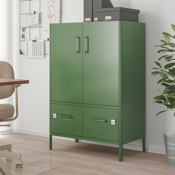 IDÅSEN cabinet with doors and drawers, dark green, 80x47x119 cm