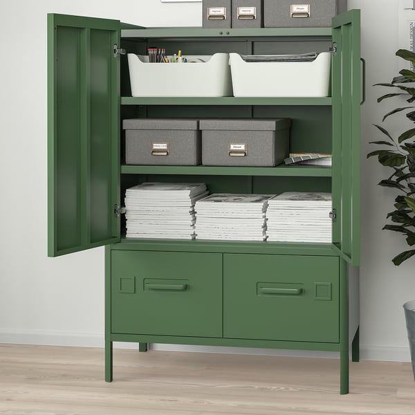 IDÅSEN cabinet with doors and drawers, dark green, 80x47x119 cm