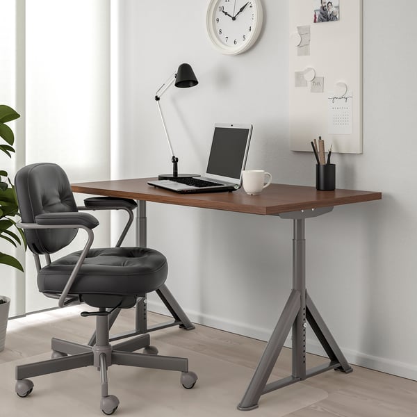 IDÅSEN desk, brown/dark grey, 120x70 cm