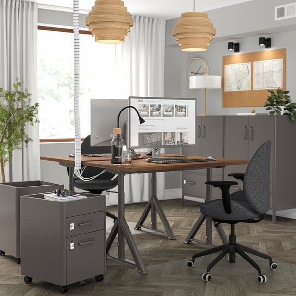 IDÅSEN desk, brown/dark grey, 120x70 cm