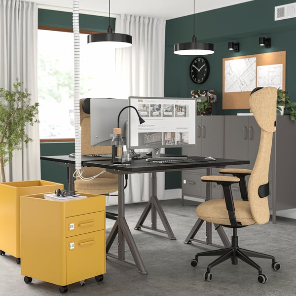 IDÅSEN desk, black/dark grey, 120x70 cm