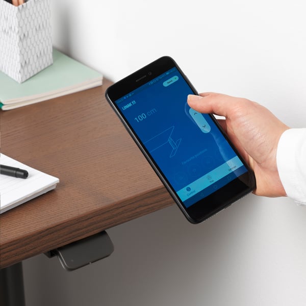 IDÅSEN desk sit/stand, brown/dark grey, 160x80 cm