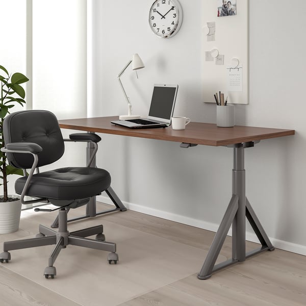 IDÅSEN desk sit/stand, brown/dark grey, 160x80 cm