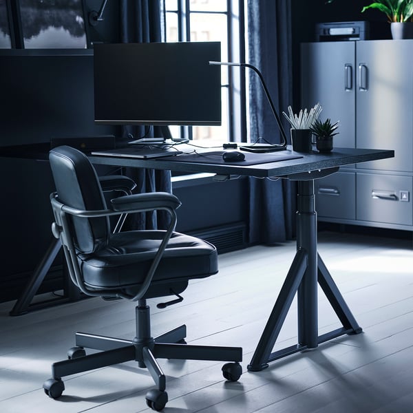 IDÅSEN desk sit/stand, black/dark grey, 160x80 cm
