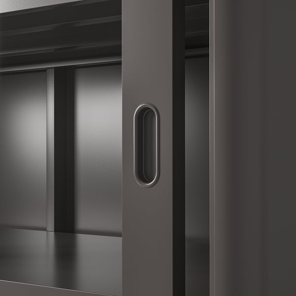 IDÅSEN cabinet with sliding glass doors, dark grey, 120x140 cm