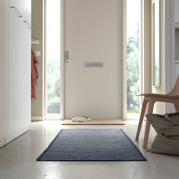 IDROTTSPLATS rug, flatwoven, blue, 80x200 cm