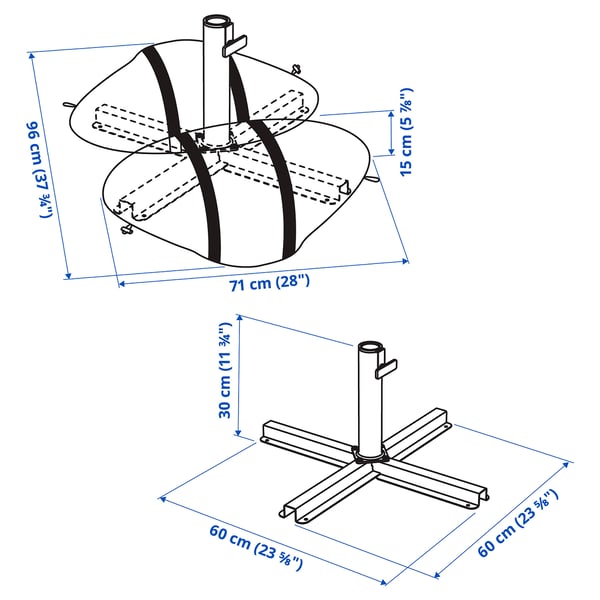 IGGÖN parasol base with sandbags, dark grey, 60x60 cm