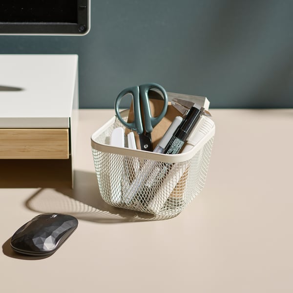 IKEA 365+ food storage basket, metal/white, 14x14x10 cm