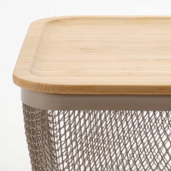 IKEA 365+ food storage basket with lid, rectangular metal/light grey-brown bamboo, 32x21x13 cm