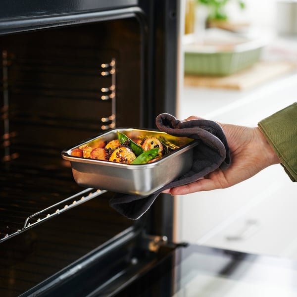 IKEA 365+ food container with lid, square stainless steel/bamboo, 600 ml