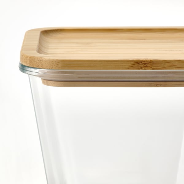 IKEA 365+ food container with lid, square glass/bamboo, 1.2 l