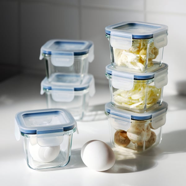 IKEA 365+ food container with lid, square/glass, 8.5x8.5 cm, 3 pack