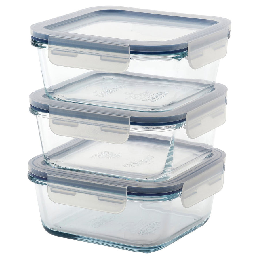 IKEA 365+ food container with lid, square/glass, 600 ml, 3 pack