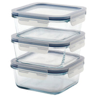 IKEA 365+ food container with lid, square/glass, 600 ml, 3 pack