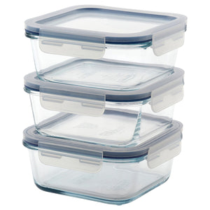 IKEA 365+ food container with lid, square/glass, 600 ml, 3 pack