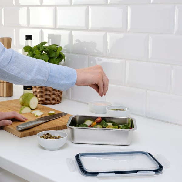 IKEA 365+ food container with lid, rectangular stainless steel/plastic, 1.0 l