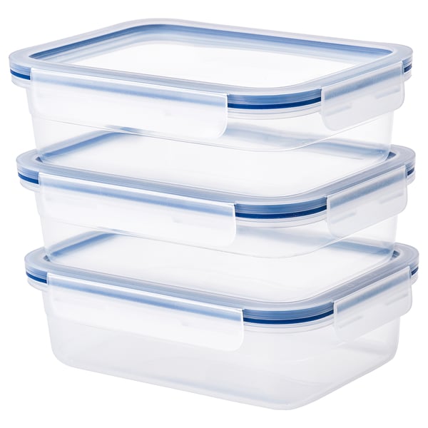 IKEA 365+ food container with lid, rectangular/plastic, 21x15 cm, 3 pack