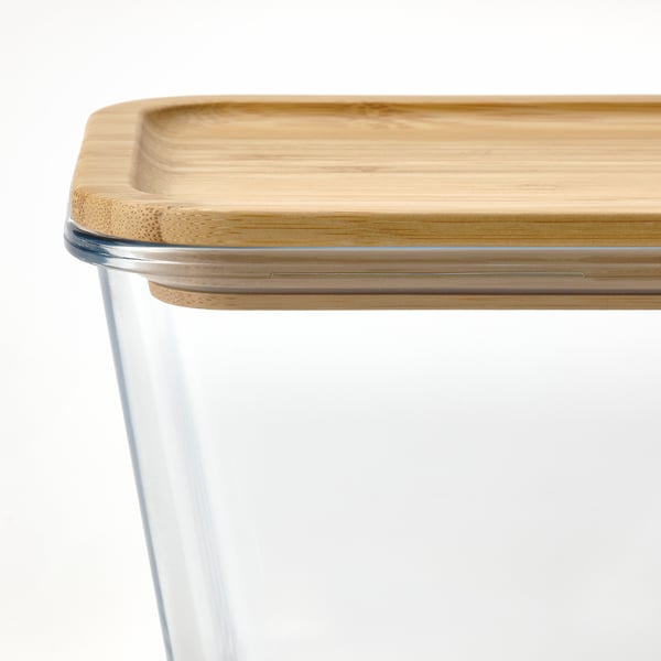 IKEA 365+ food container with lid, rectangular glass/bamboo, 1.8 l