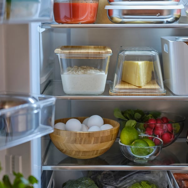 IKEA 365+ food container with lid, rectangular glass/bamboo, 1.8 l