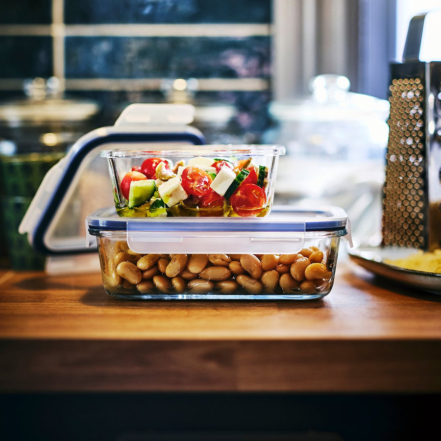 IKEA 365+ food container with lid, rectangular/glass, 21x15 cm, 3 pack