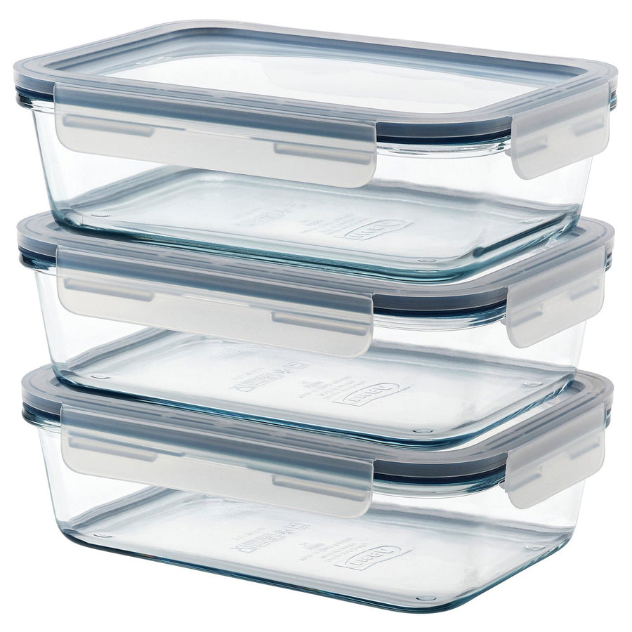 IKEA 365+ food container with lid, rectangular/glass, 21x15 cm, 3 pack
