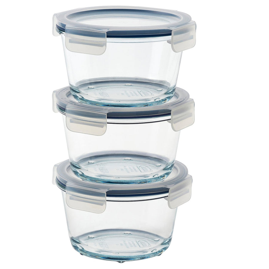 IKEA 365+ food container with lid, round/glass, 600 ml, 3 pack