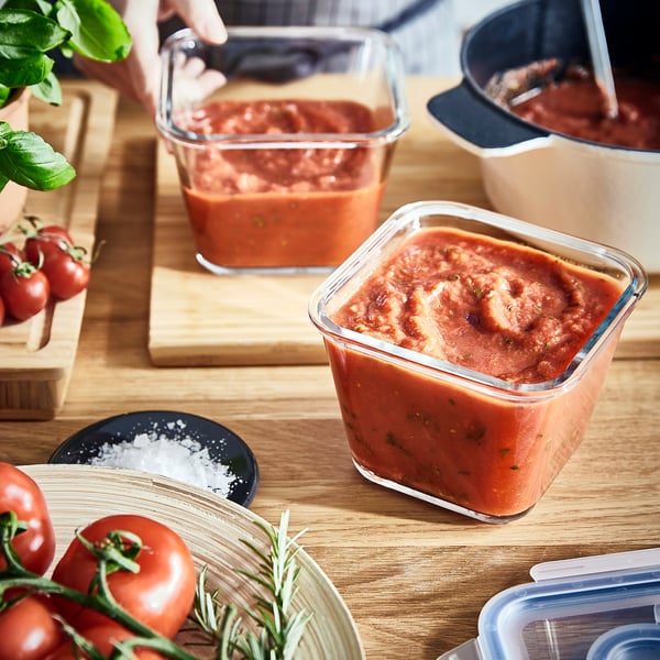 IKEA 365+ food container, square/glass, 1.2 l