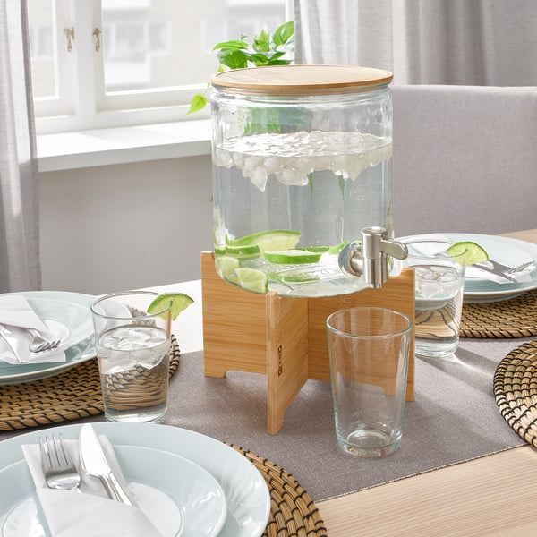 IKEA 365+ jar with tap, bamboo/clear glass, 4 l