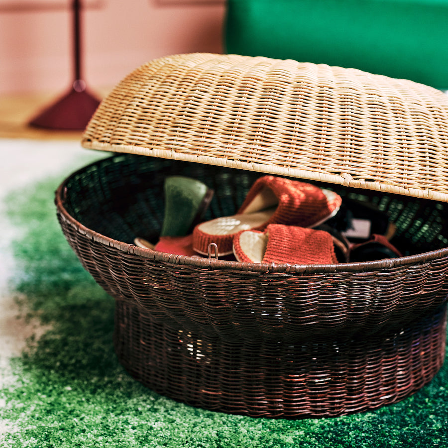 IKEA PS 2026 footstool with storage, rattan brown-red, 63 cm