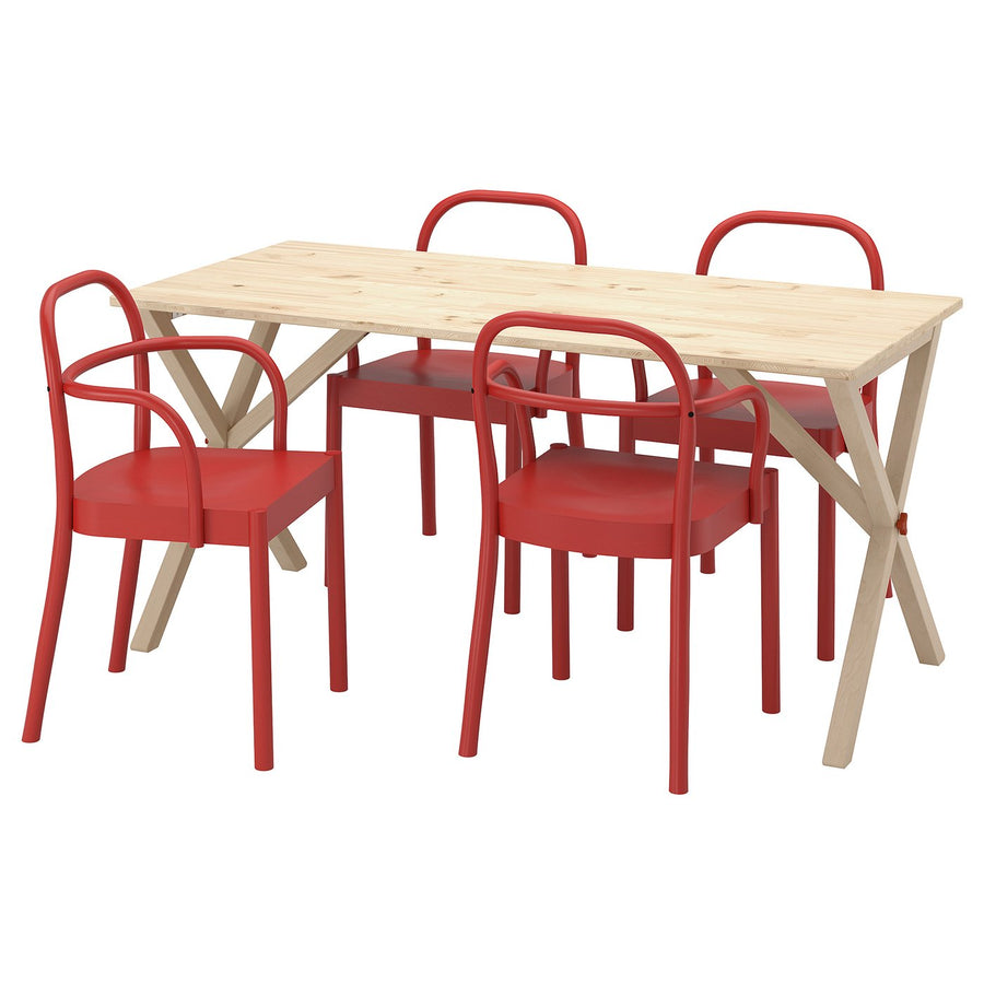 IKEA PS 2026 / STOCKHOLM 2025 table and 4 chairs, pine/red, 156x75 cm