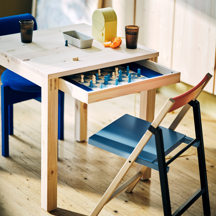 IKEA PS 2026 table with drawer, pine clear lacquered, 70x70 cm