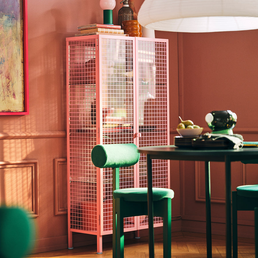 IKEA PS 2026 glass-door cabinet, light pink, 73x36x160 cm