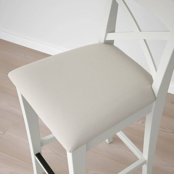 INGOLF bar stool with backrest, white/Hallarp beige, 39x92x45 cm