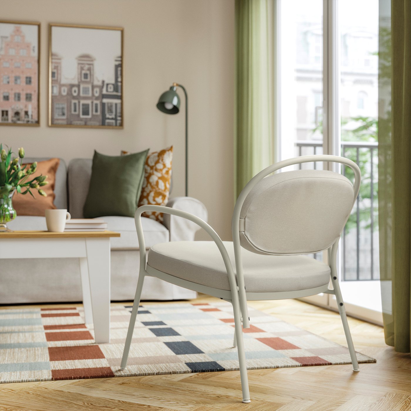 ISMANTORP armchair, metal light grey-beige/Tibbleby light beige, 72x71x66 cm