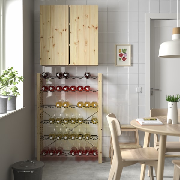 IVAR 1 section/bottle racks, pine/grey, 89x30x124 cm