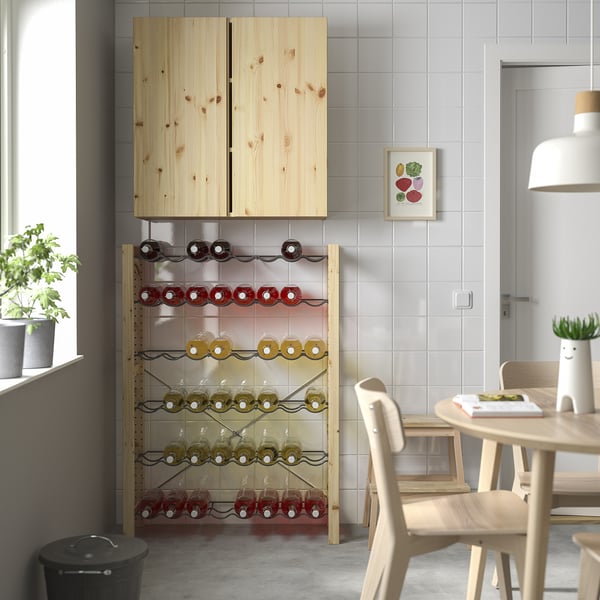 IVAR 1 section/bottle racks, pine/grey, 89x30x124 cm
